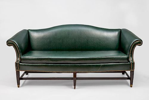 George III Style Mahogany and Green Leather Upholstered Sofa