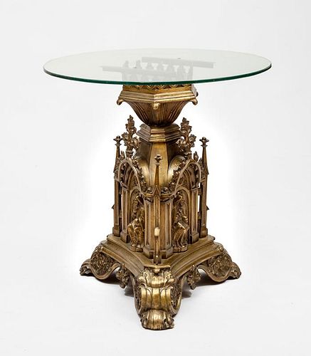 Neo-Gothic Metal Table with Glass Top