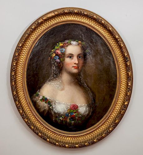 European School: Portrait of a Woman with Flowers in Her Hair