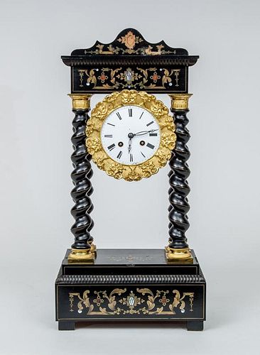 Victorian Gilt-Metal and Ebonized Pillar Clock