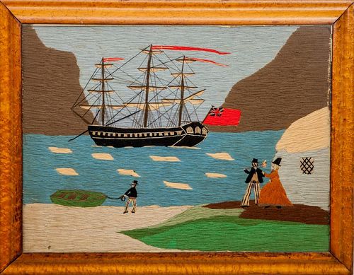 English Woolwork Picture of Soldiers Off to Sea