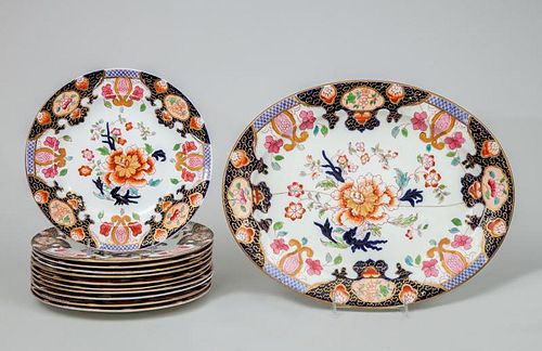 Brownfield Porcelain Platter and Eleven Dinner Plates, in the Imari Pattern