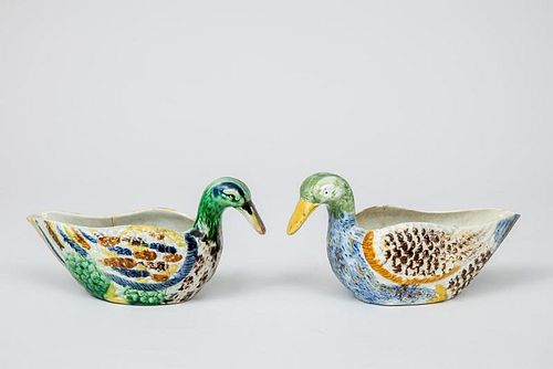 Two Salt-Glazed Pottery Duck-Form Sauce Boats