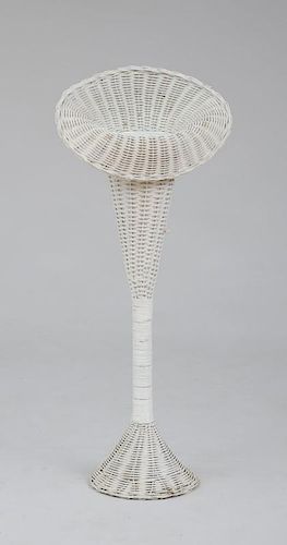 Large White Painted Wicker Trumpet-Form Reception Vase