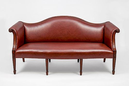 Burdy Leather Upholstered Camel, Leather Camel Back Settee