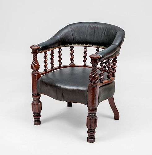 Victorian Mahogany Leather Upholstered Tub Chair