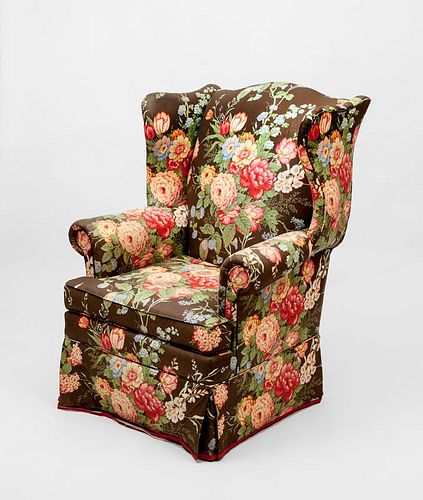 Chintz Upholstered Wing Armchair