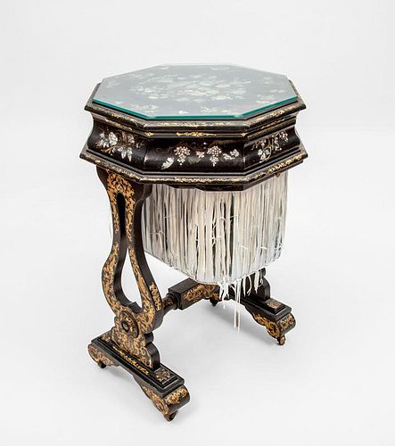 Victorian Papier-Mâché and Mother-of-Pearl Inlaid Sewing Table
