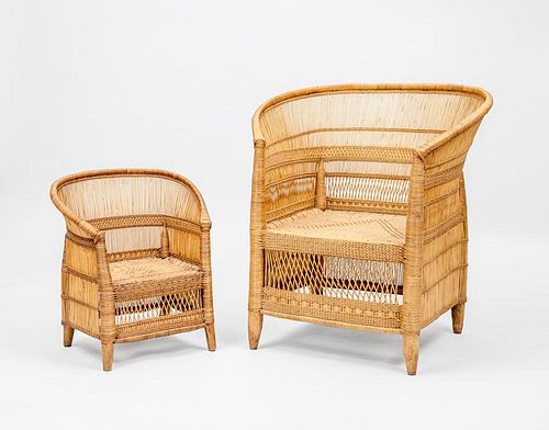 Two Woven Caned Armchairs