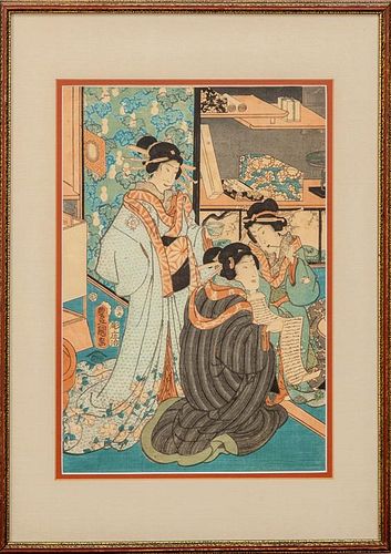 Attributed to Toyokuni III (1786-1864): Conversation; Cooking; and Meal Time