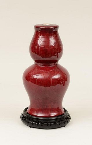 Chinese Sang de Boeuf-Glazed Porcelain Double-Gourd-Form Lamp Base