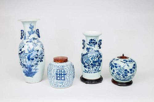 Two Chinese Blue and White Porcelain Vases and Two Ginger Jars