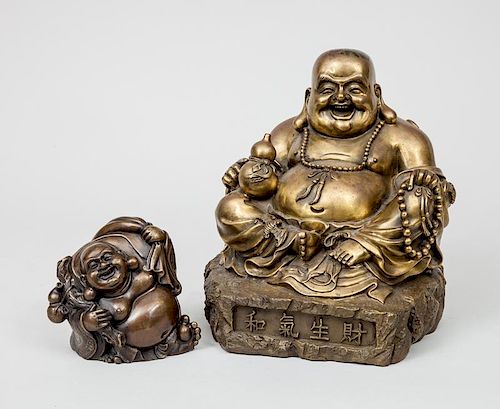 Chinese Brass Figure of Hotei and a Smaller Figure of Hotei