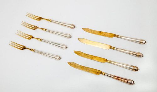 Set of Eight Austrian Silver-Plated Fruit Knives and Eight Forks
