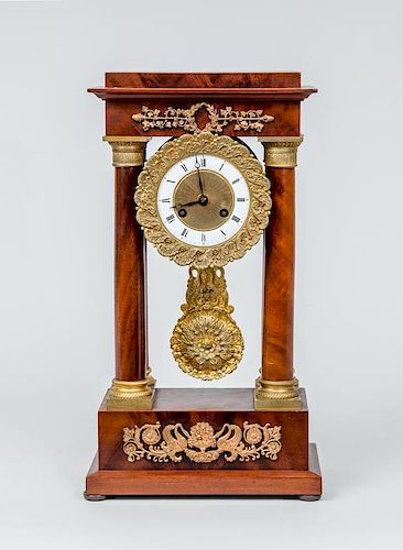 Charles X Gilt-Metal-Mounted Mahogany Mantle Clock