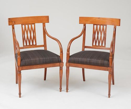 Pair of Russian Neoclassical Style Stained Fruitwood Armchairs