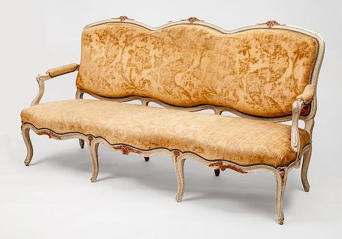 Louis XV Style Cream Painted and Parcel-Gilt Canapé
