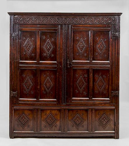 English Baroque Oak Paneled Cabinet