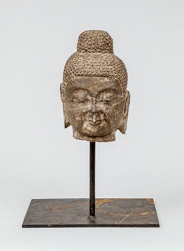 Asian Carved Stone Head of Buddha