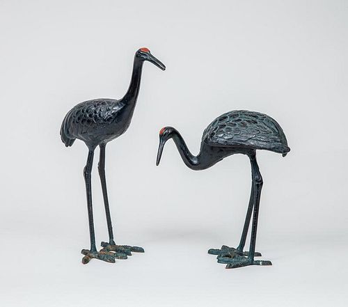 Pair of Chinese Bronze Cranes