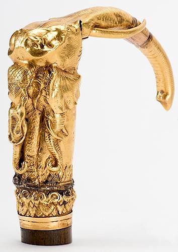 Raymond's Gold Elephant's Head Walking Cane Cap