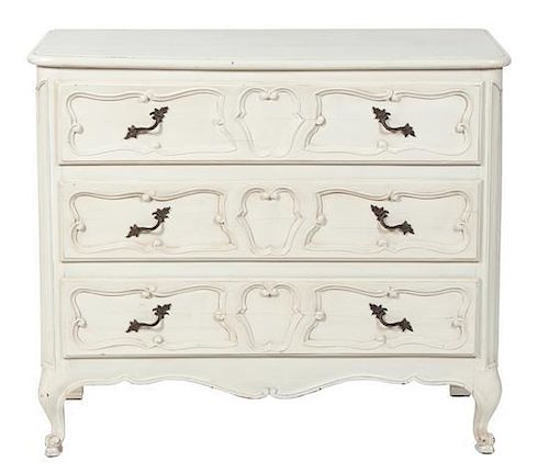 A Louis XV Style Painted Commode Height 33 x width 37 1/2 x depth 17 1/2 inches.