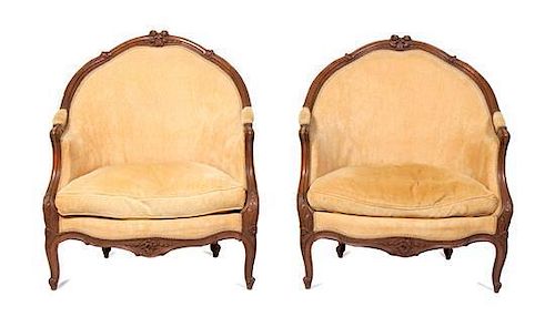 A Pair of Louis XV Style Bergeres Height 38 inches.