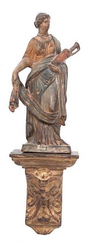A Greek Ceramic Figure of a Lady Height of first 9 1/4 inches.