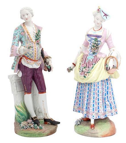 A Pair of Meissen Porcelain Figures Height of each 18 1/2 inches.