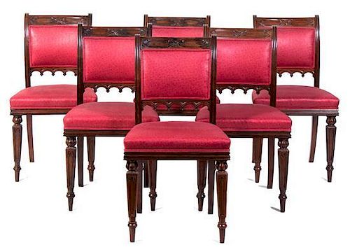 A Set of Six Carved Rosewood Side Chairs Height 34 inches.