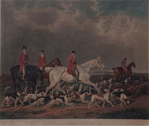 A Group of Four Hunting Themed Engravings Largest 20 3/4 x 27 inches.