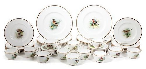 A Royal Worcester Porcelain Ornithological Partial Service Diameter of dinner plate 10 3/4 inches.