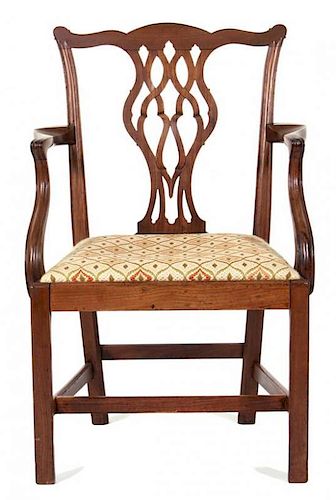 A Chippendale Mahogany Armchair Height 38 1/4 inches.