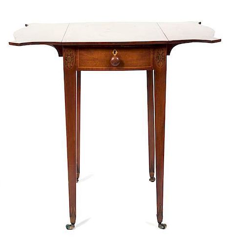 A Drop-Leaf Inlaid Table Height 28 1/4 inches.