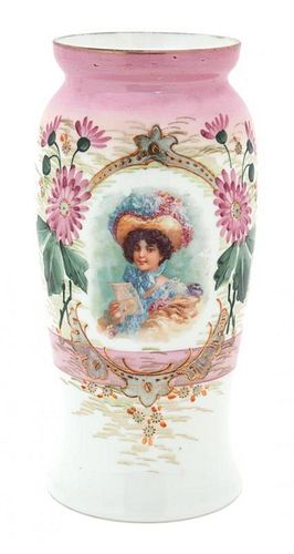 A Painted Porcelain Vase Height 12 3/4 inches.