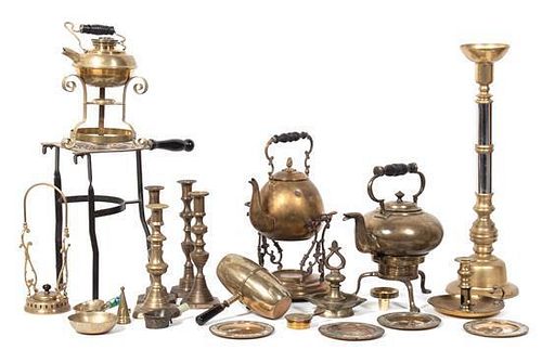 An Assembled Collection of Brass Decorative Articles Height of tallest 22 1/4 inches.