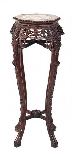 A Chinese Carved Hardwood Stand Height 36 inches.
