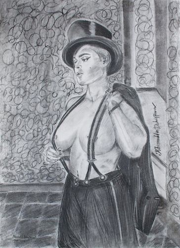 Kheyradolin Dzhaffarov Semi-Nude Charcoal on Paper