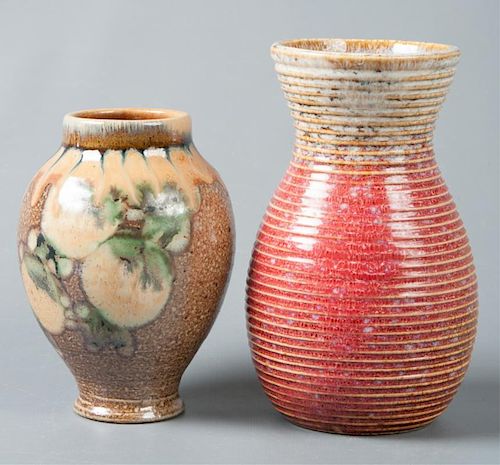 Glazed Pottery Vases Pair, Signed