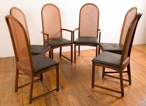 Milo Baughman Cane Back Dining Chairs, Six (6)