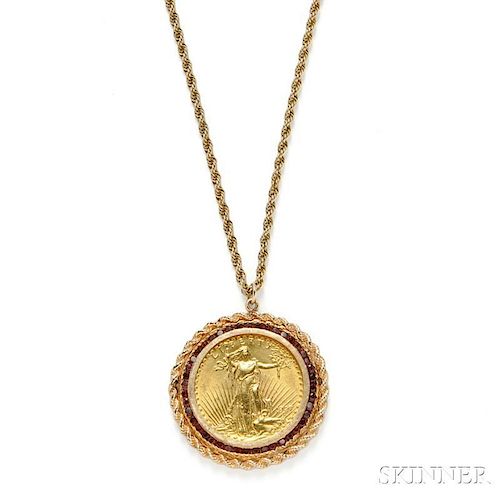 1927 Saint-Gaudens Twenty Dollar Gold Coin-mounted Pendant