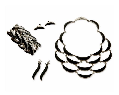 A group of Antonio Pineda silver and onyx jewelry