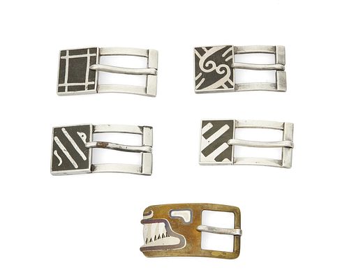 A group of  Los Castillo silver and mixed metal buckles