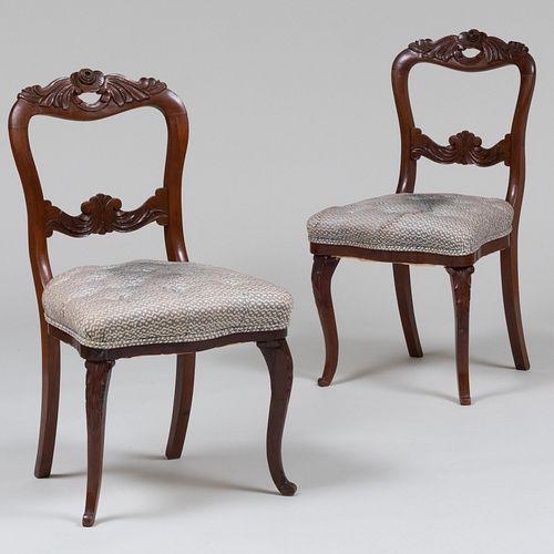 Pair of Victorian Carved Mahogany Side Chairs