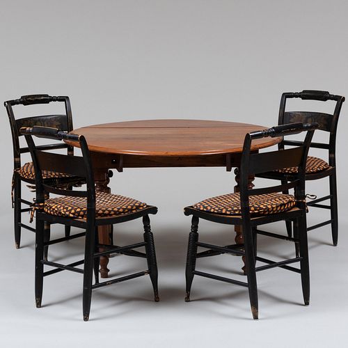 Set of Four Federal Style Hitchcock Chairs together with American Walnut Drop Leaf Table
