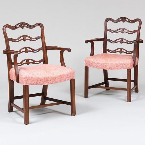 Pair of Federal Style Carved Mahogany Ladder-Back Armchairs