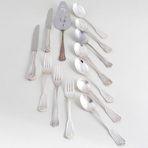 Assembled Silver Plate Flatware Service in Shell and Thread Patterns