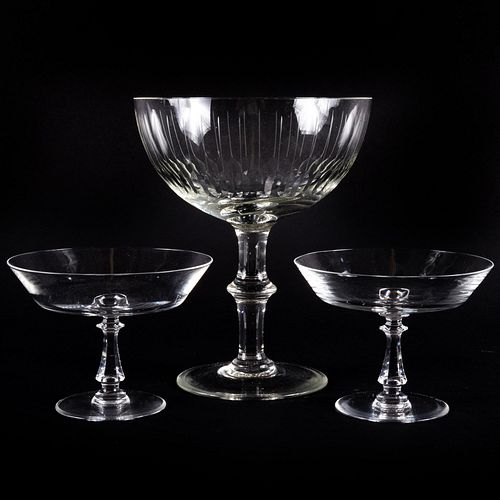 Two Val St. Lambert Glass Small Compotes and a Larger Compote