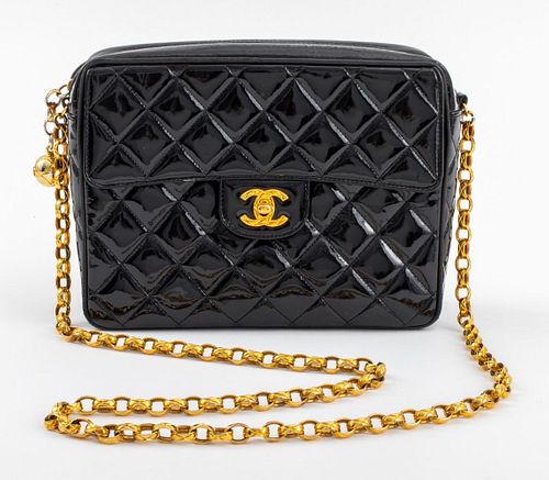 Chanel Quilted Black Patent Leather Handbag