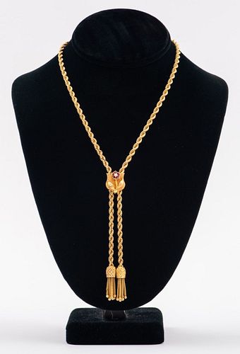 14K Yellow Gold Lariat With Pineapple Tassels